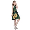 Tropical vintage yellow hibiscus floral green leaves seamless pattern black background. Kids  Skater Dress View3