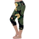 Tropical vintage yellow hibiscus floral green leaves seamless pattern black background. Lightweight Velour Capri Yoga Leggings View2