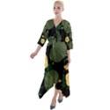 Tropical vintage yellow hibiscus floral green leaves seamless pattern black background. Quarter Sleeve Wrap Front Maxi Dress View1