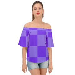 Purple Gingham Check Squares Pattern Off Shoulder Short Sleeve Top by yoursparklingshop