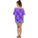 Purple Gingham Check Squares Pattern Off Shoulder Short Sleeve Top View2