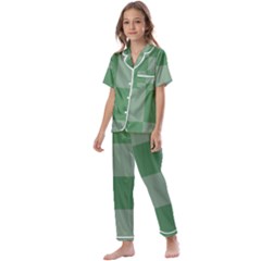 Green Gingham Check Squares Pattern Kids  Satin Short Sleeve Pajamas Set by yoursparklingshop