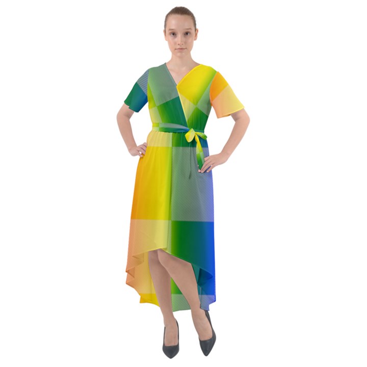 LGBT Rainbow Buffalo Check LGBTQ Pride Squares Pattern Front Wrap High Low Dress