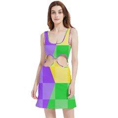 Purple Yellow Green Check Squares Pattern Mardi Gras Velvet Cutout Dress by yoursparklingshop