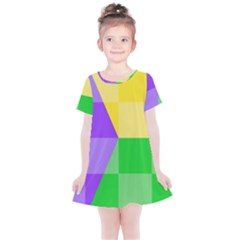 Purple Yellow Green Check Squares Pattern Mardi Gras Kids  Simple Cotton Dress by yoursparklingshop