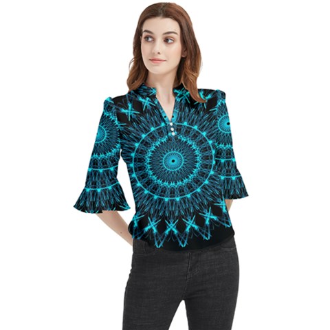 Digital Handdraw Floral Loose Horn Sleeve Chiffon Blouse by Sparkle