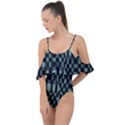 Dark Geometric Pattern Design Drape Piece Swimsuit View1