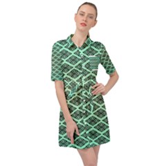 Pattern Texture Geometric Pattern Green Belted Shirt Dress by Dutashop