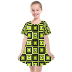 Green Pattern Square Squares Kids  Smock Dress by Dutashop