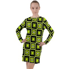 Green Pattern Square Squares Long Sleeve Hoodie Dress by Dutashop