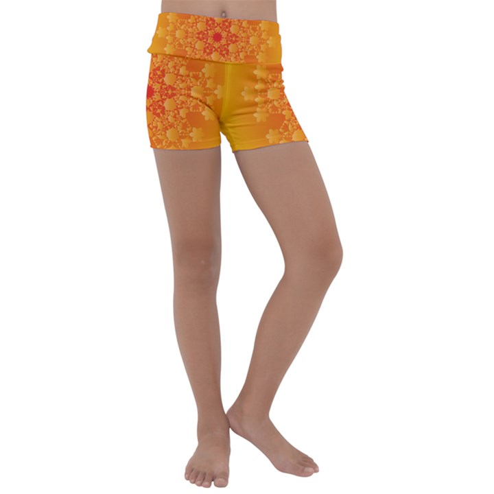 Fractal Yellow Orange Kids  Lightweight Velour Yoga Shorts