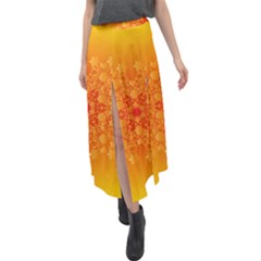 Fractal Yellow Orange Velour Split Maxi Skirt by Dutashop