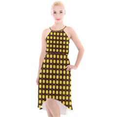 Yellow Pattern Green High-low Halter Chiffon Dress  by Dutashop