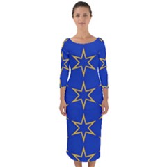 Star Pattern Blue Gold Quarter Sleeve Midi Bodycon Dress by Dutashop