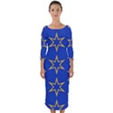 Star Pattern Blue Gold Quarter Sleeve Midi Bodycon Dress View1