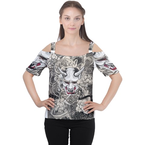 Samurai Oni Mask Cutout Shoulder Tee by Saga96