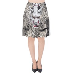 Samurai Oni Mask Velvet High Waist Skirt by Saga96