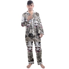 Samurai Oni Mask Men s Long Sleeve Satin Pajamas Set by Saga96