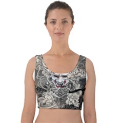 Samurai Oni Mask Velvet Crop Top by Saga96