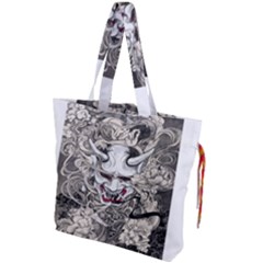 Samurai Oni Mask Drawstring Tote Bag by Saga96