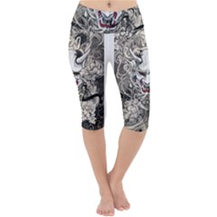 Samurai Oni Mask Lightweight Velour Cropped Yoga Leggings by Saga96