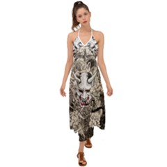 Samurai Oni Mask Halter Tie Back Dress  by Saga96