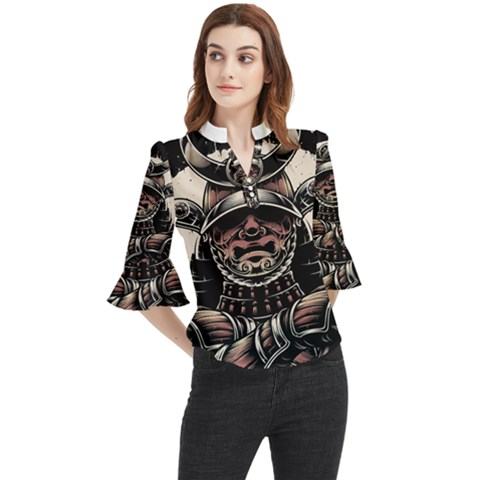 Samurai Oni Mask Loose Horn Sleeve Chiffon Blouse by Saga96