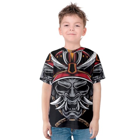 Samurai Oni Mask Kids  Cotton Tee by Saga96