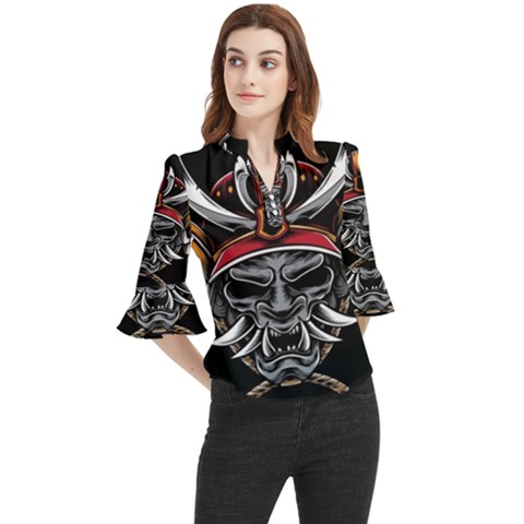 Samurai Oni Mask Loose Horn Sleeve Chiffon Blouse by Saga96