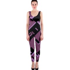 Dark Geometric Shapes Print Pattern One Piece Catsuit by dflcprintsclothing