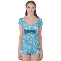 Blue White Flowers Boyleg Leotard  by Eskimos