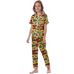 Leaves Pattern Kids  Satin Short Sleeve Pajamas Set by ExtraAwesomeSauce