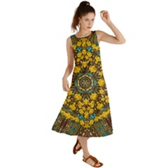 Mandala Faux Artificial Leather Among Spring Flowers Summer Maxi Dress by pepitasart