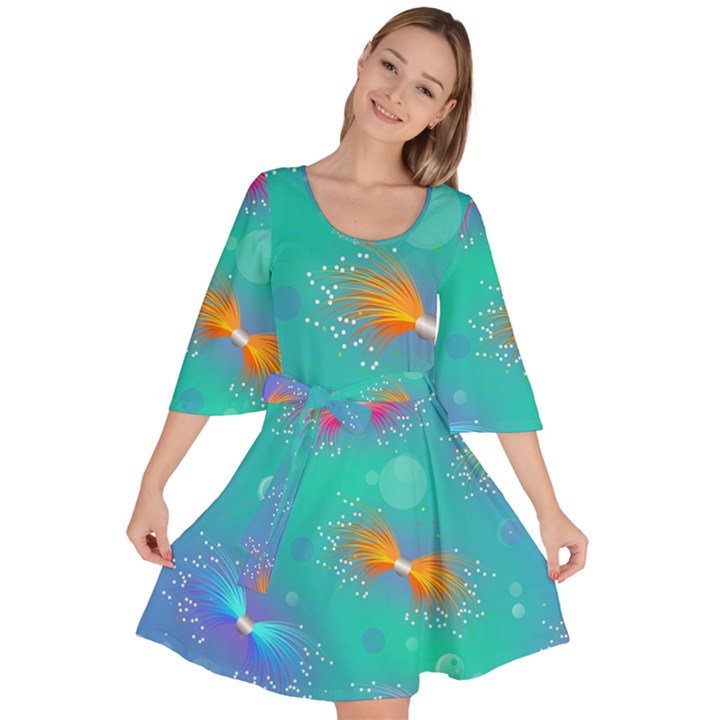 Non Seamless Pattern Blues Bright Velour Kimono Dress