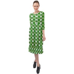 Clover Leaf Shamrock St Patricks Day Ruffle End Midi Chiffon Dress by Dutashop