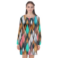 Abstract Triangle Tree Long Sleeve Chiffon Shift Dress  by Dutashop