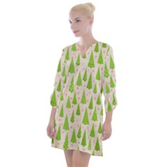 Christmas Green Tree Open Neck Shift Dress by Dutashop