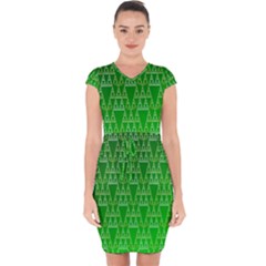 Green Triangles Capsleeve Drawstring Dress  by JustToWear