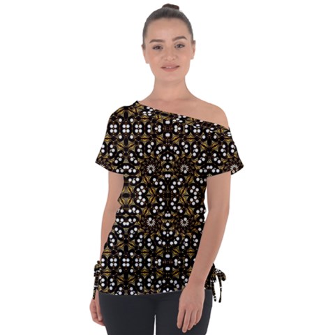 Modern Geometric Ornate Pattern Off Shoulder Tie-up Tee by dflcprintsclothing