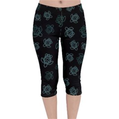 Blue Turtles On Black Velvet Capri Leggings  by contemporary