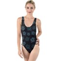 Blue Turtles On Black High Leg Strappy Swimsuit View1