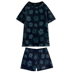 Blue Turtles On Black Kids  Swim Tee And Shorts Set by contemporary