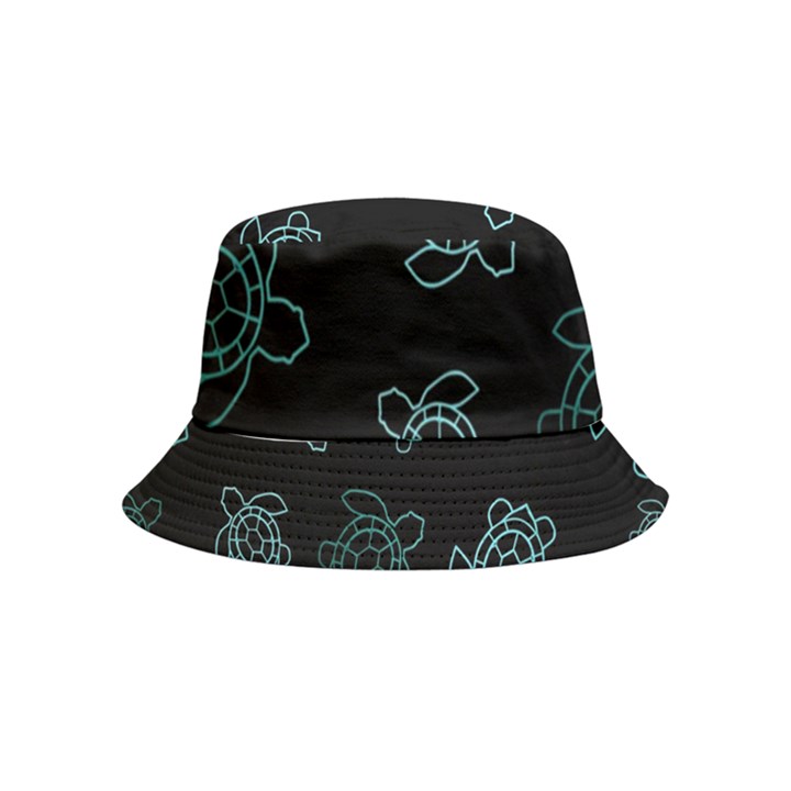 Blue Turtles On Black Inside Out Bucket Hat (Kids)