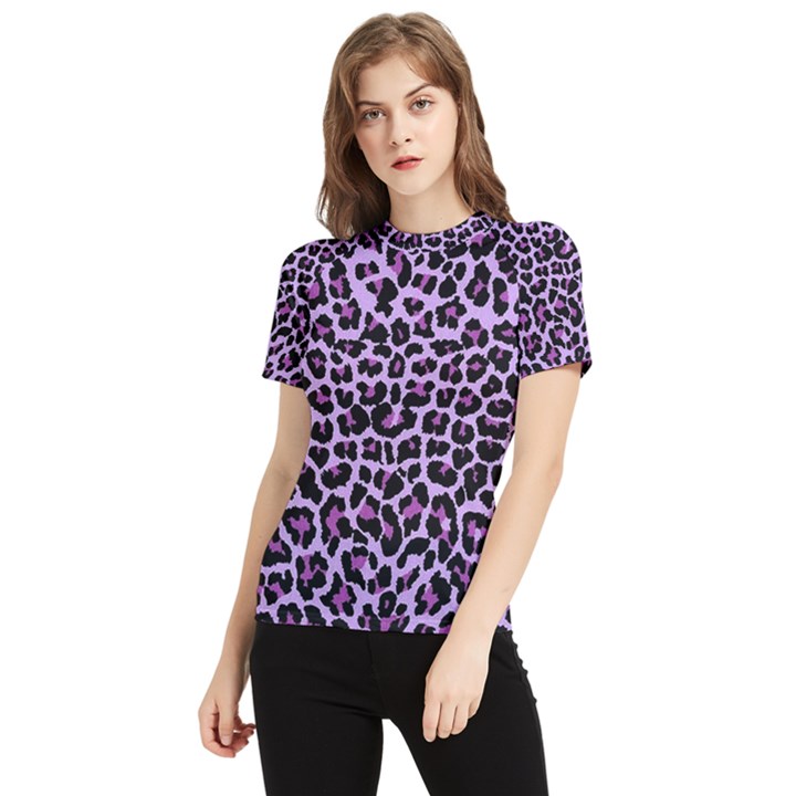 Pattern Leopard Purple Fur Women s Short Sleeve Rash Guard