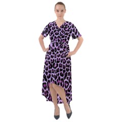 Pattern Leopard Purple Fur Front Wrap High Low Dress by JustToWear