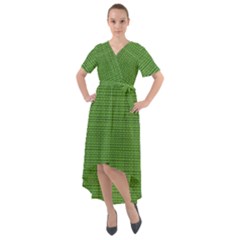 Green Knitted Pattern Front Wrap High Low Dress by goljakoff