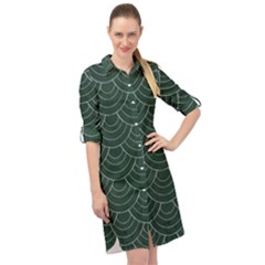 Green Sashiko Pattern Long Sleeve Mini Shirt Dress by goljakoff