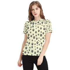 Pattern Silhoutte Paw On Yellow Women s Short Sleeve Rash Guard by JustToWear