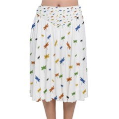 Dragonfly On White Velvet Flared Midi Skirt by JustToWear