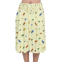 Dragonfly On Yellow Velvet Flared Midi Skirt by JustToWear